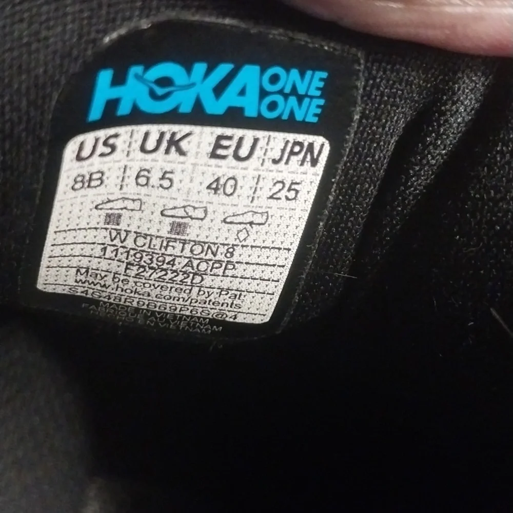 Hoka One One Clifton 8 Lace Up Gray Black Running Shoes Women’s Size 8